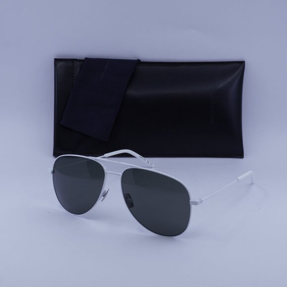 Saint Laurent CLASSIC11 038 Aviator Sunglasses - White/Grey - Picture 7 of 9